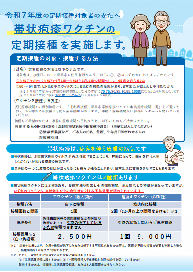 深谷市帯状疱疹ワクチン定期接種案内(表面)
