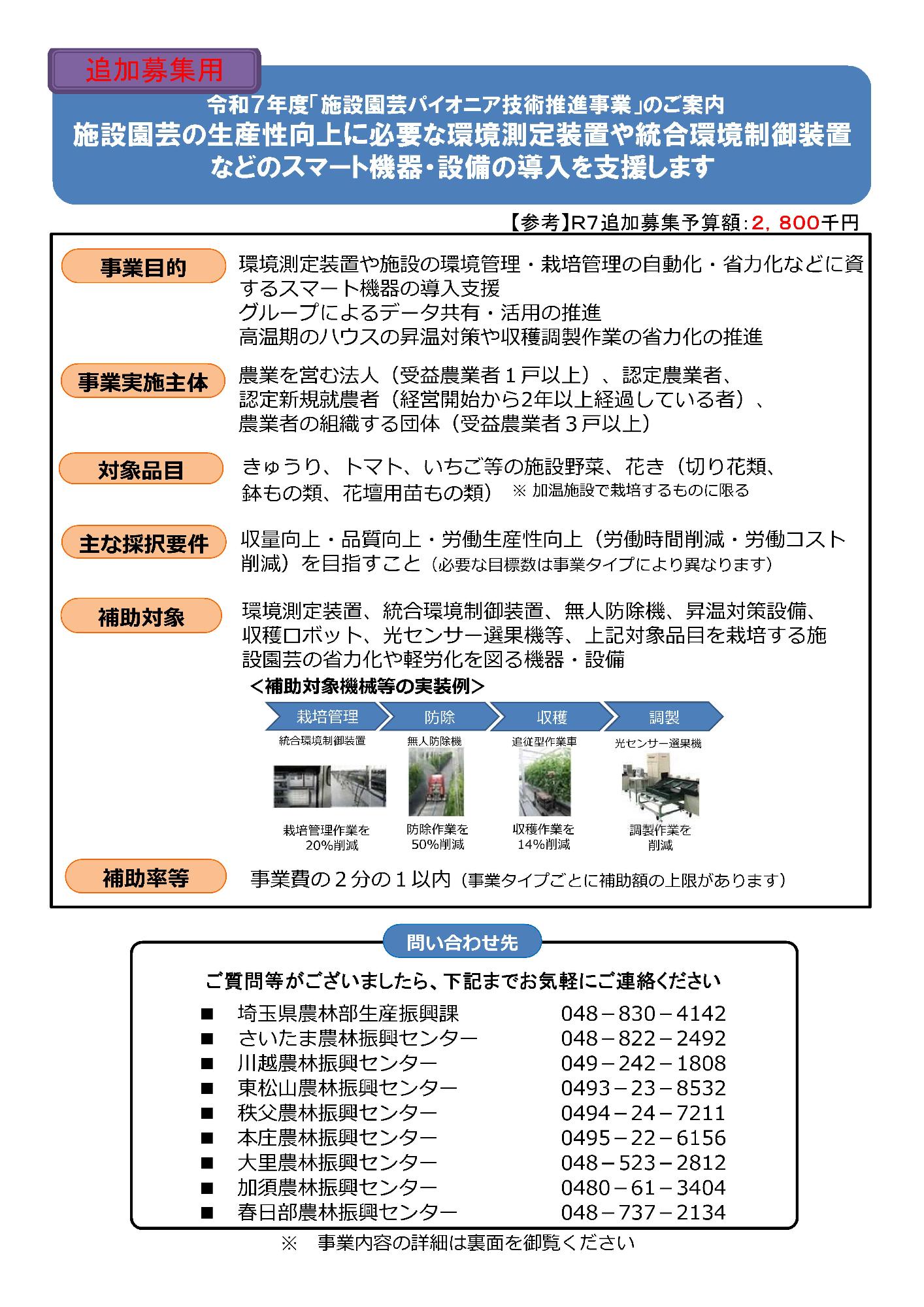 令和7年度施設園芸パイオニア技術推進事業の追加募集