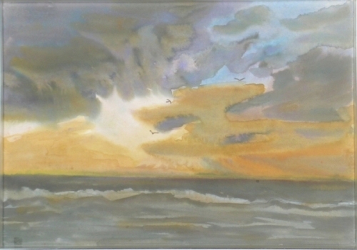 雨の後雲間からのぞく日差しの描いた絵画