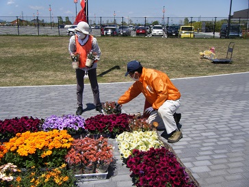 フラワーロード花の配置作業