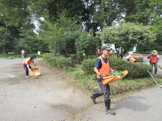 正門駐車場周囲の清掃