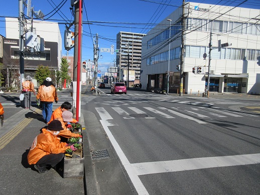 駅通りプランターに植栽活動を行いました。