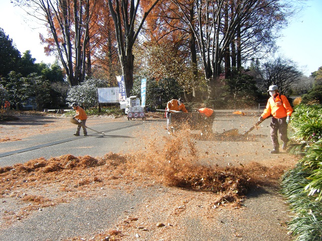 正門駐車場周囲の清掃