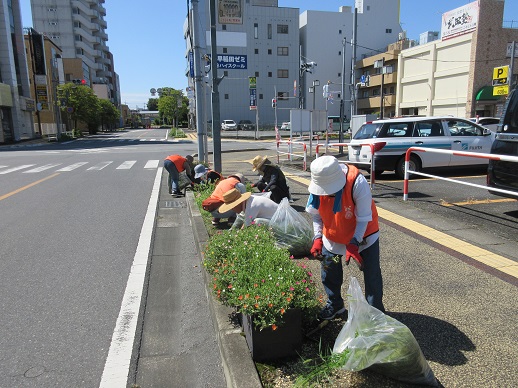 駅通りプランターの除草作業を行いました。