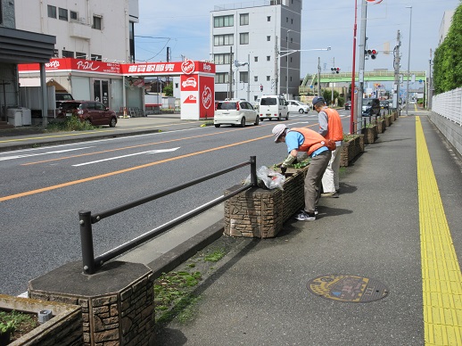国道17号沿いプランター作業