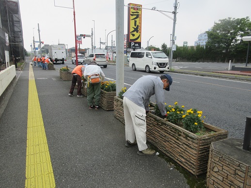 国道17号沿いプランター作業