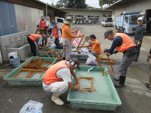 行灯昨年の紙はがし