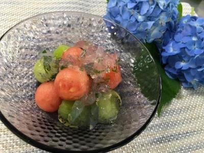 スイカのハーブジュレがけ
