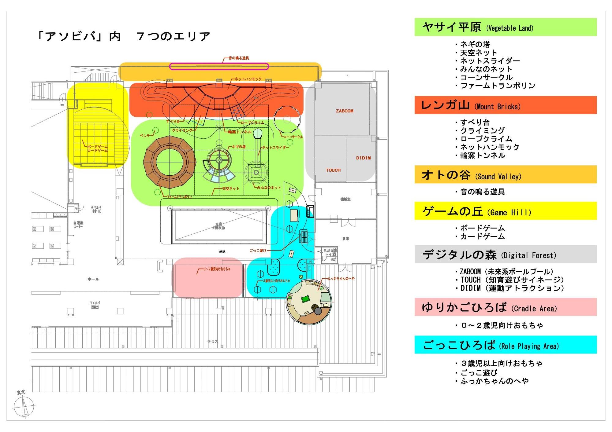 アソビバの7つのエリア紹介画像