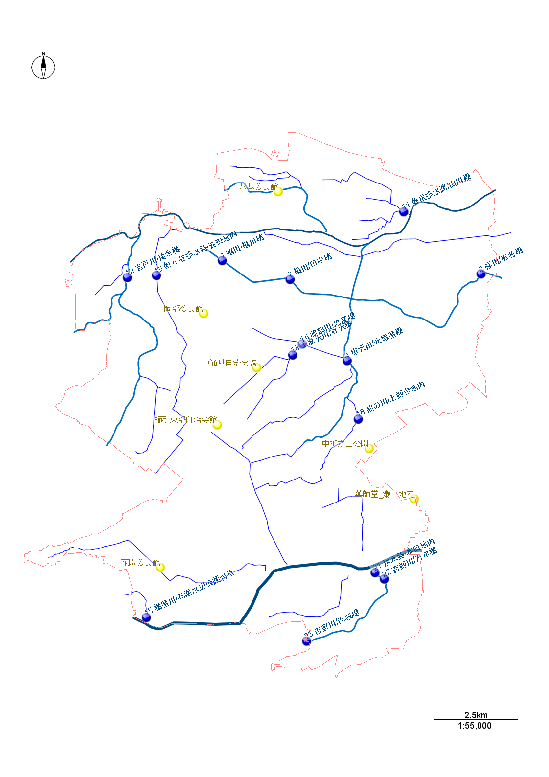 ダイオキシン類、河川水質測定箇所図