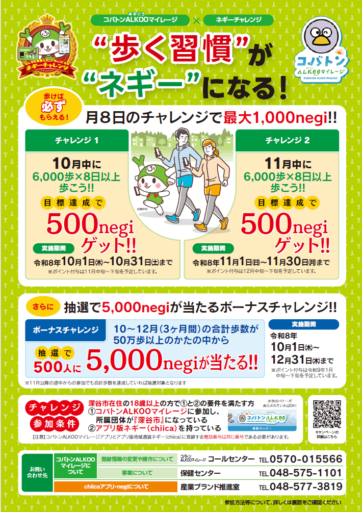 ネギーチャレンジ&times;コバトンあるこうマイレージチラシ表面