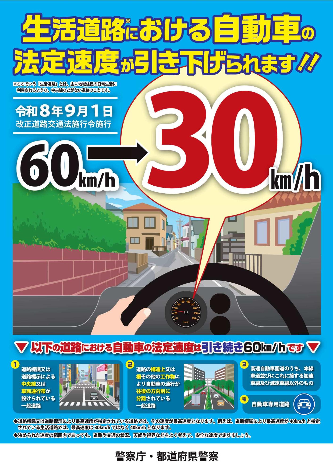 生活道路における自動車の法定速度時速30キロメートルへ引下げ