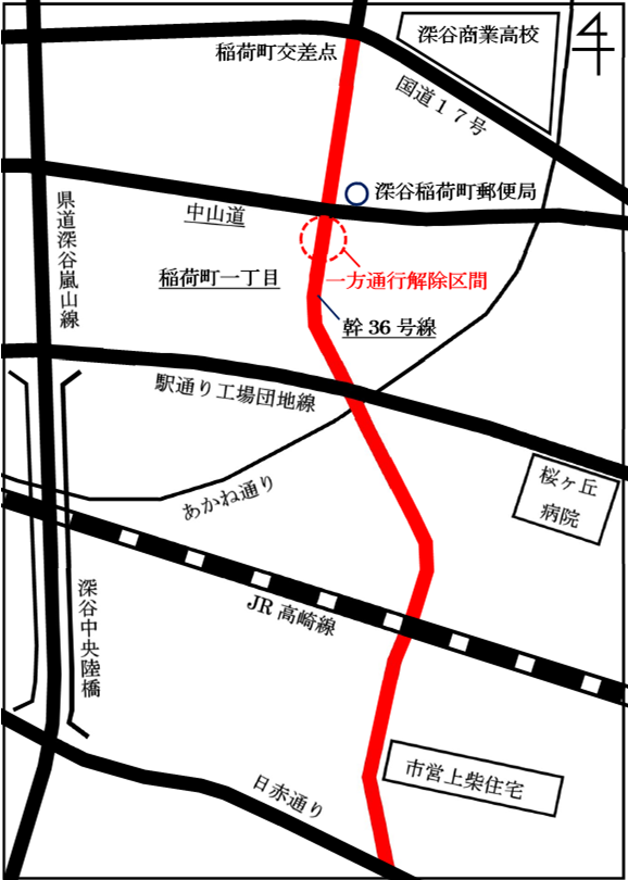 一方通行解除箇所の位置図