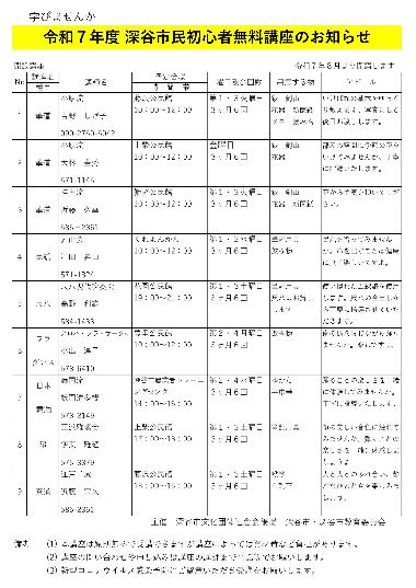 （イメージ）令和7年度  深谷市民初心者無料講座